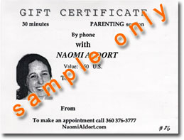 Naomi Aldort offers phone session gift certificates